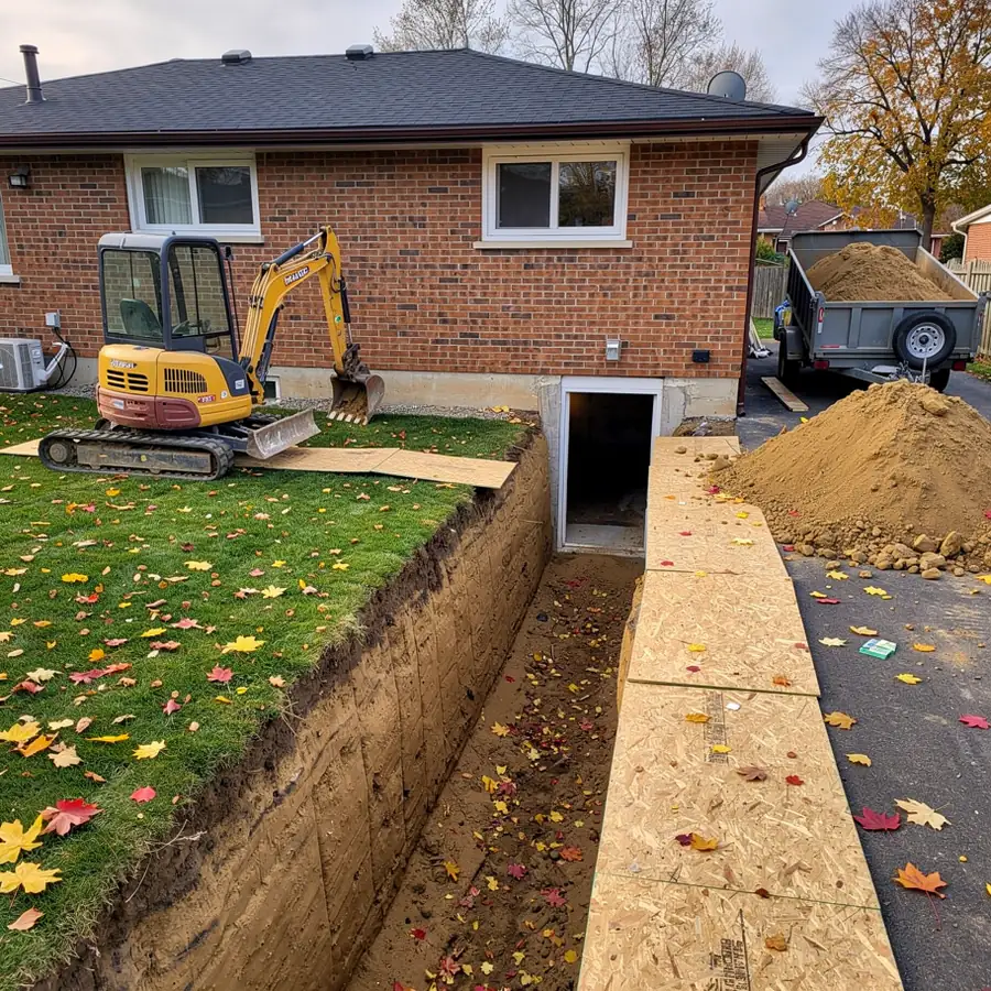 Basement walkout dig at Kitchener brick bungalow