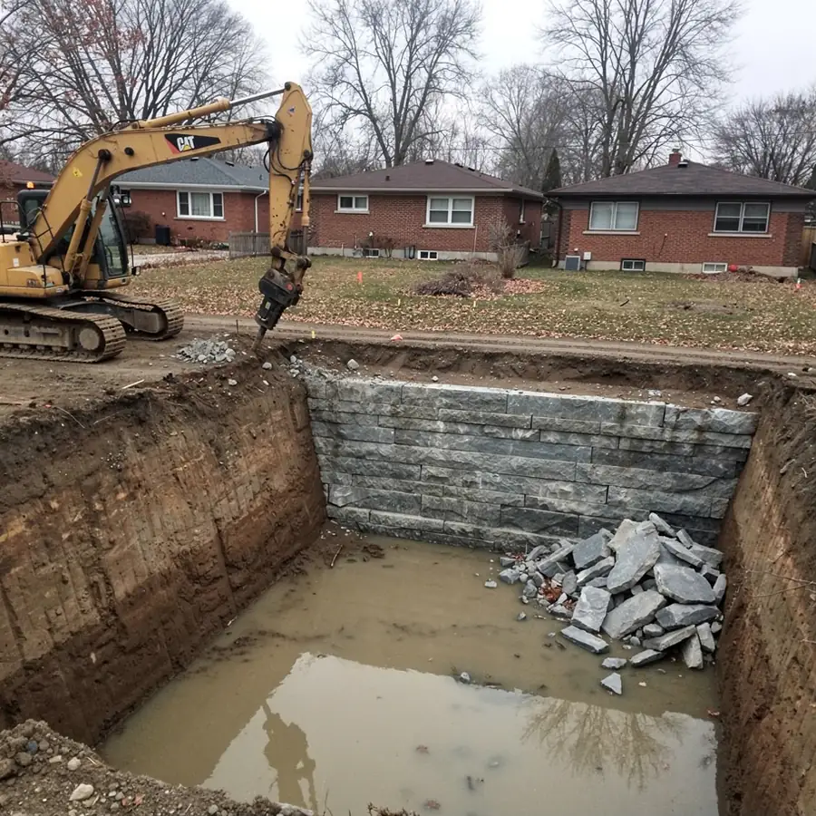 Dolostone bedrock exposed in Guelph foundation dig