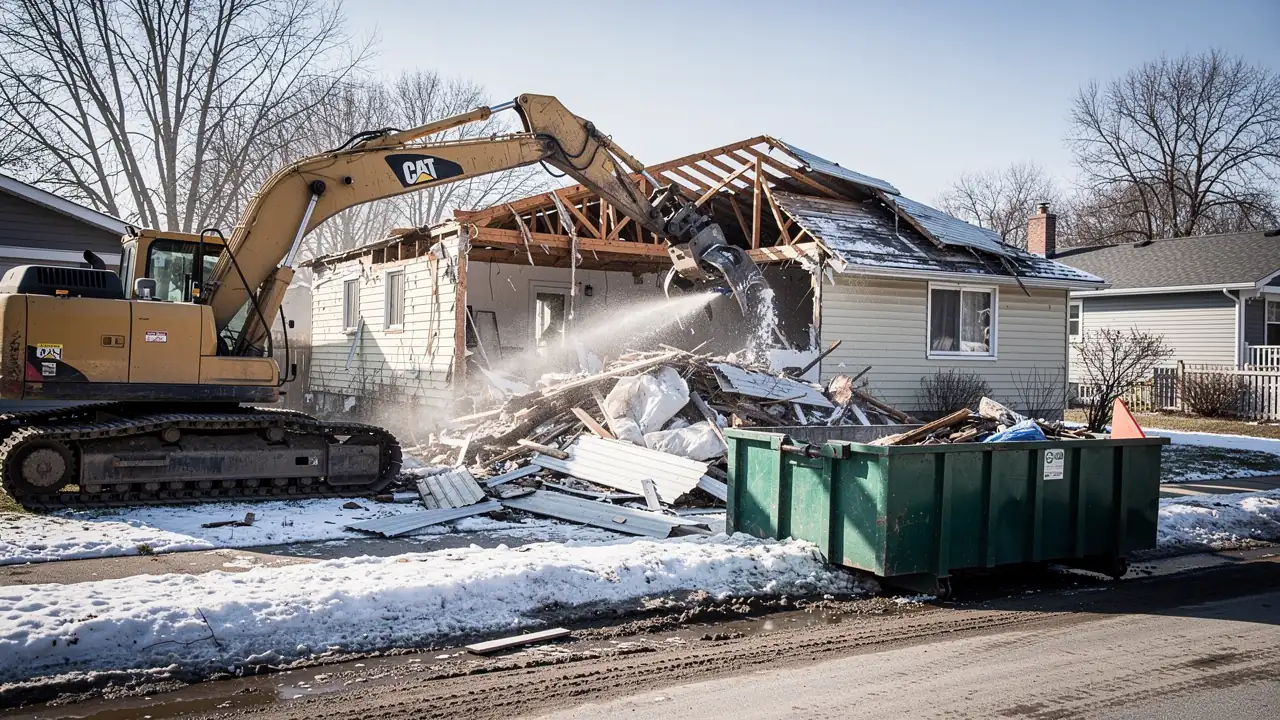 Excavator demolishing old house in Guelph Excavator demolishing old house in Guelph