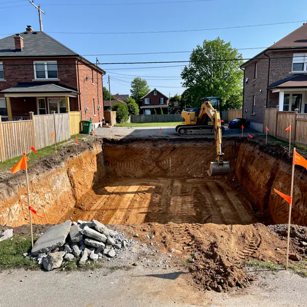 Excavator digging new basement after Guelph teardown Excavator digging new basement after Guelph teardown