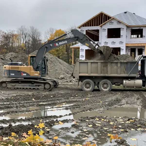 Excavator loading clay spoil in Guelph