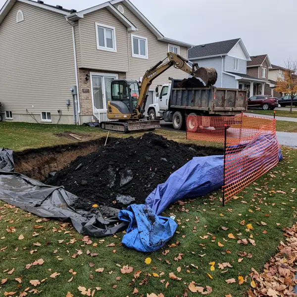 Excavator loading contaminated soil in Guelph