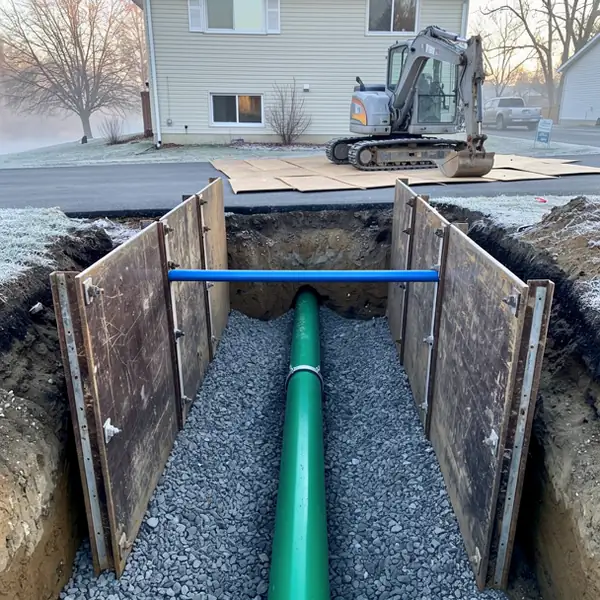 New PVC sewer lateral bedded in Guelph New PVC sewer lateral bedded in Guelph