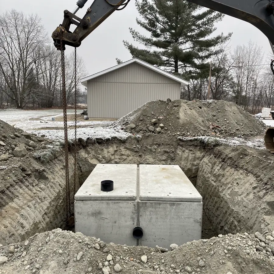 Precast septic tank set in Puslinch gravel