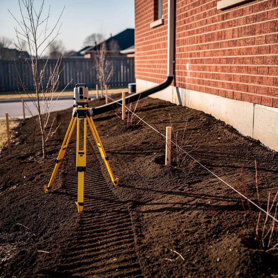 Regraded soil sloping away from Guelph house Regraded soil sloping away from Guelph house