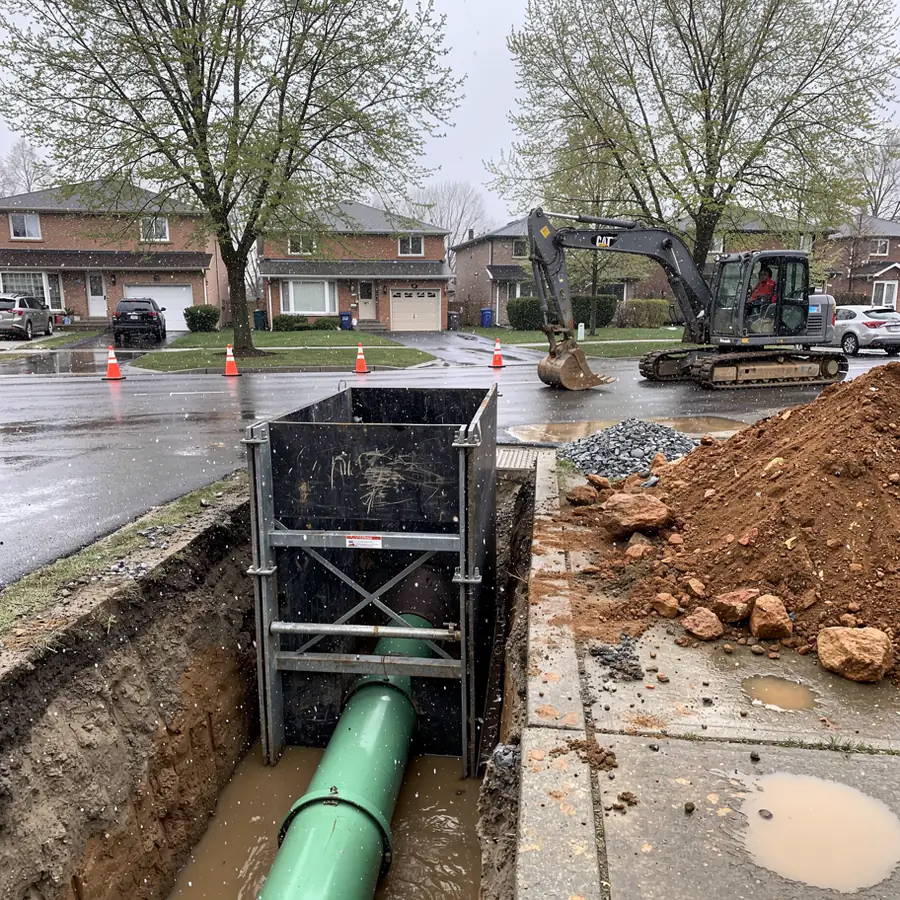 Steel trench box in Guelph sewer trench