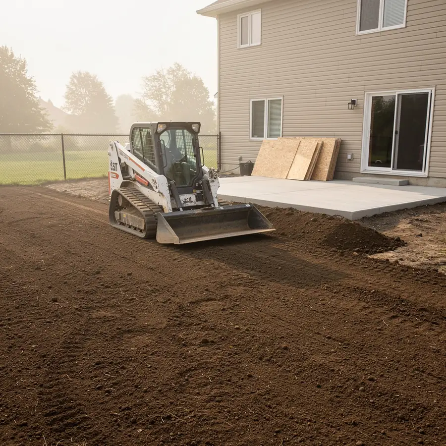 Track loader grading finished Guelph backyard