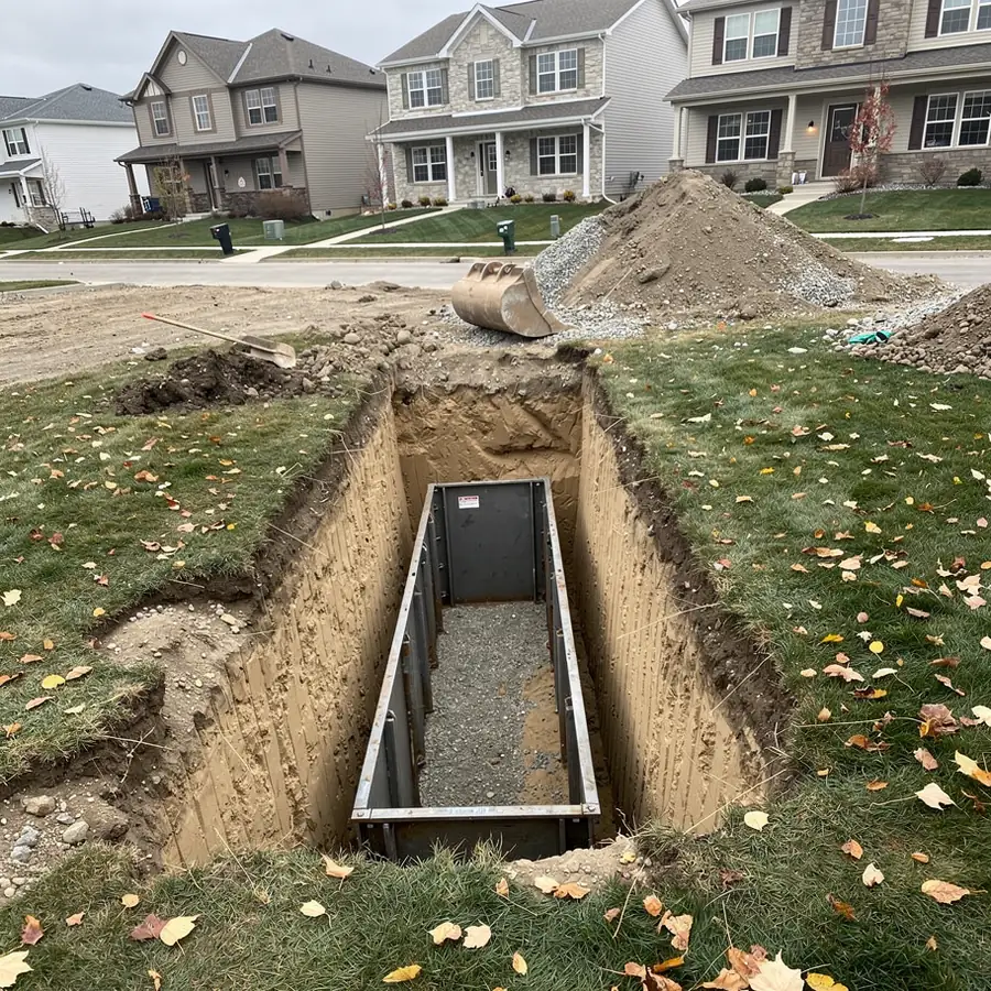 Trench box in sandy Waterloo moraine soil